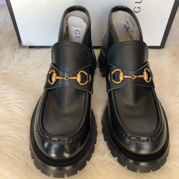 GUCCI Mens Horsebit Leather Lug Sole Black Boots - Picture 1 of 6